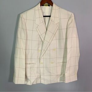 Bristol County // White, Tan Windowpane linen blazer size 16 wk2
